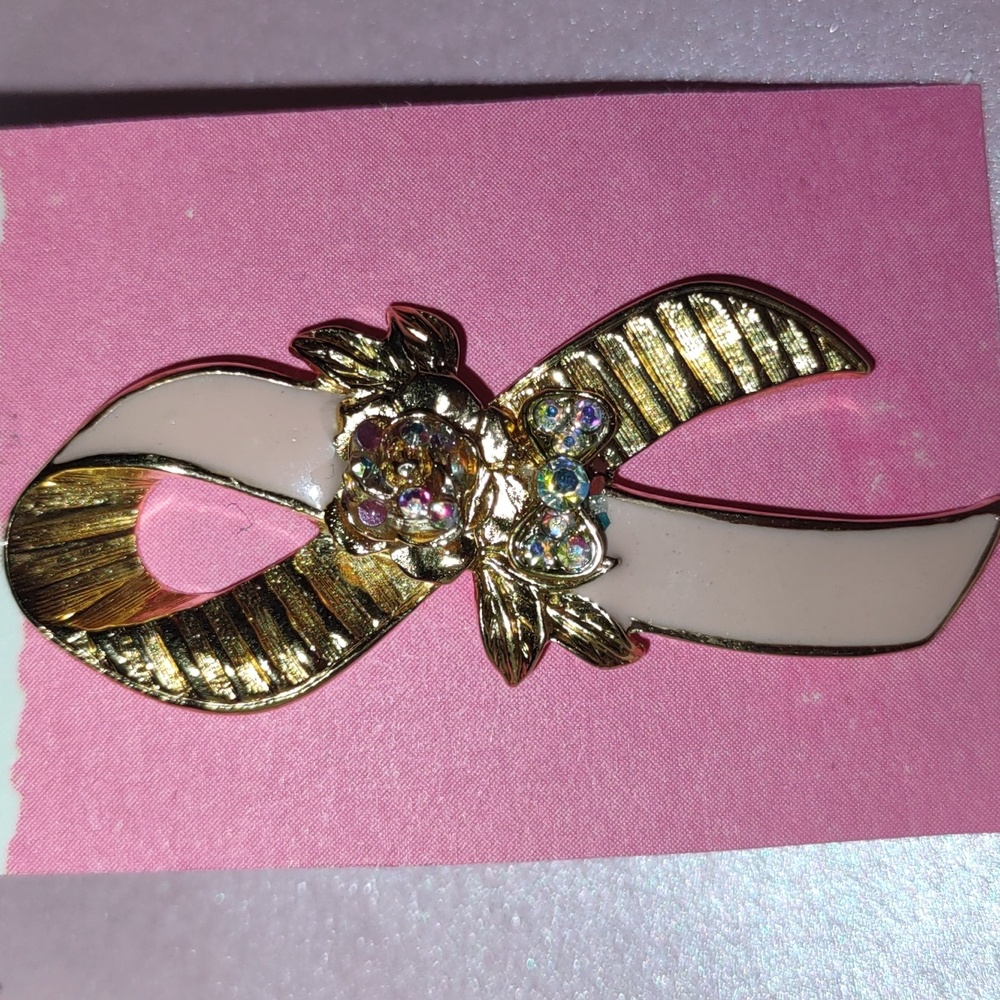 Pink Ribbon Breast Cancer Awareness Tac Pin Avon Embellished